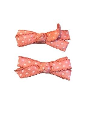 Janie and Jack Citrus Breeze Kids Polka Dot Bow Hair Clips - Coral Pink